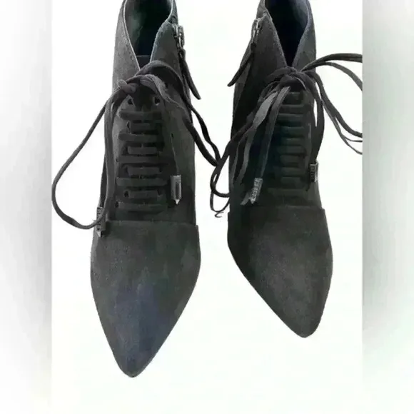 Reiss Suede Lace Up Boots Black Size 7.5 US, 38 EU Heel‎ 4” Booties with Box