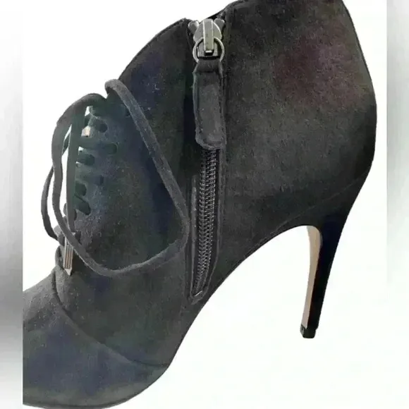Reiss Suede Lace Up Boots Black Size 7.5 US, 38 EU Heel‎ 4” Booties with Box