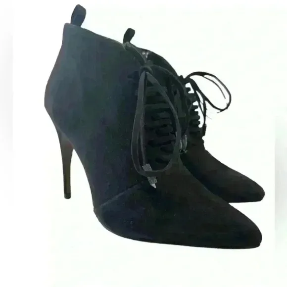 Reiss Suede Lace Up Boots Black Size 7.5 US, 38 EU Heel‎ 4” Booties with Box