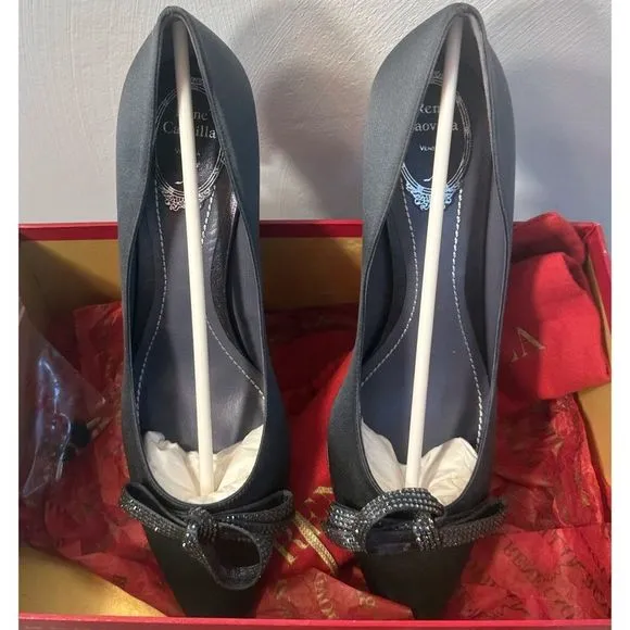 Rene Caovilla Women's Grigio Embellished Bow Satin Pump - Size 41