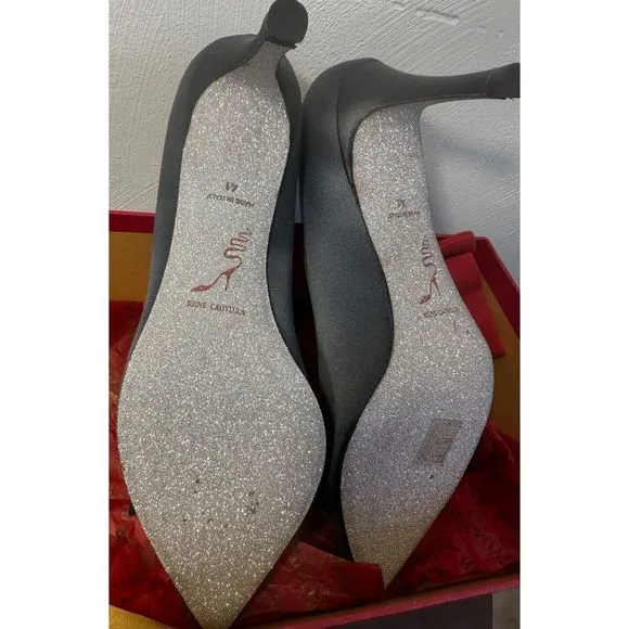 Rene Caovilla Women's Grigio Embellished Bow Satin Pump - Size 41