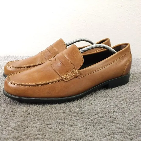 Rockport Penny Loafers Mens Size 11.5 Shoes Walk Ability Brown Leather Slip On