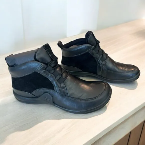 ROMIKA Josef Seibel Soft Black Leather and Suede Laced Boots Size 37 US 6-6.5
