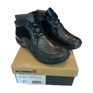 ROMIKA Josef Seibel Soft Black Leather and Suede Laced Boots Size 37 US 6-6.5
