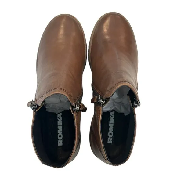 Romika Women’s Ankle Boots Zip Brown Leather Sz 38 Soft Comfort Cushioned Nice