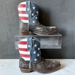 Roper American Beauty Flag Distressed Western Cowboy Boots Ankle-Women's Size 9
