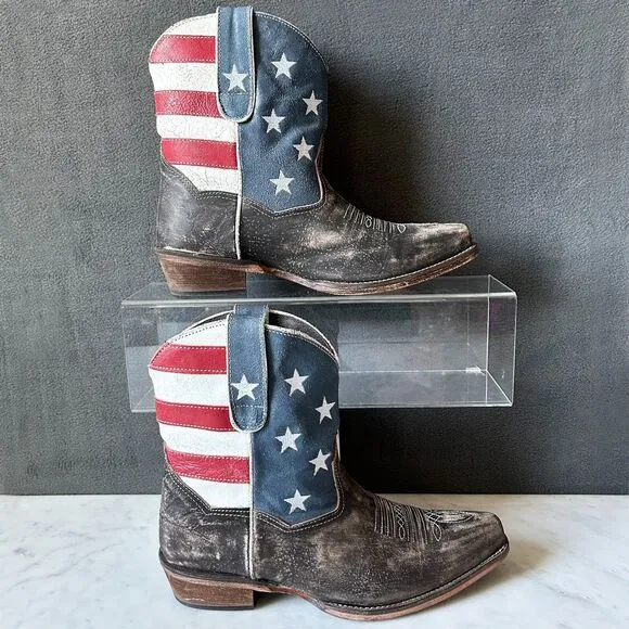 Roper American Beauty Flag Distressed Western Cowboy Boots Ankle-Women's Size 9
