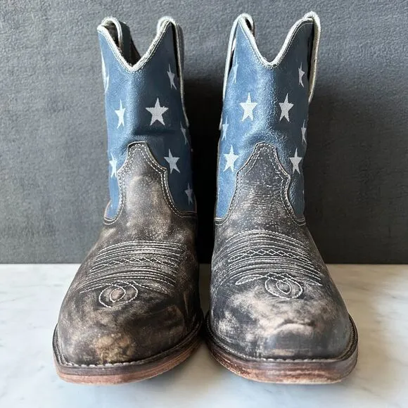 Roper American Beauty Flag Distressed Western Cowboy Boots Ankle-Women's Size 9