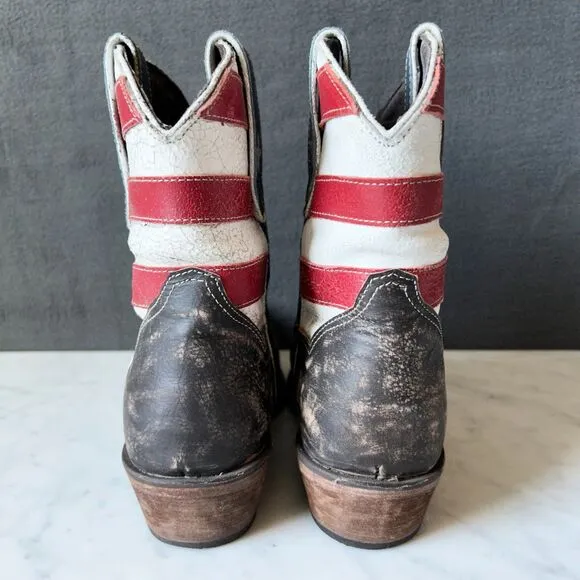 Roper American Beauty Flag Distressed Western Cowboy Boots Ankle-Women's Size 9