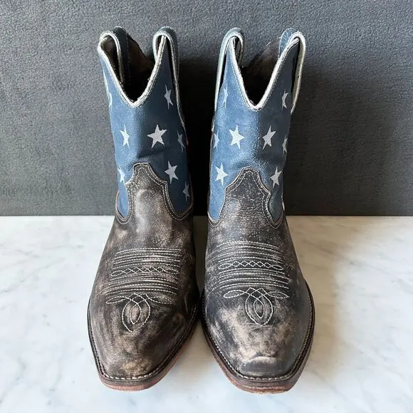 Roper American Beauty Flag Distressed Western Cowboy Boots Ankle-Women's Size 9