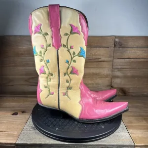 Rudel Womens Size 7E Rodeo Flower Embroidered Slip On Pink Vintage Cowboy Boots