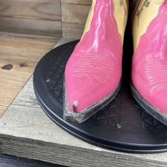 Rudel Womens Size 7E Rodeo Flower Embroidered Slip On Pink Vintage Cowboy Boots