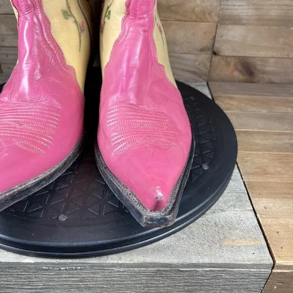 Rudel Womens Size 7E Rodeo Flower Embroidered Slip On Pink Vintage Cowboy Boots
