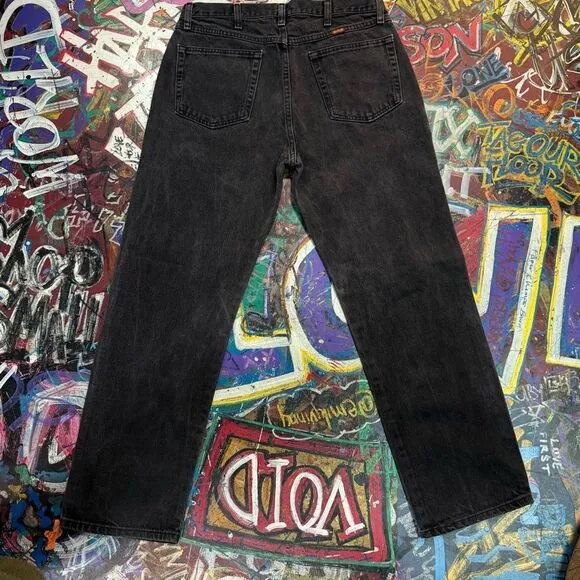 Rustler Y2K Black Denim Jeans 34x30 Straight Leg Classic Fit Made in Nicaragua
