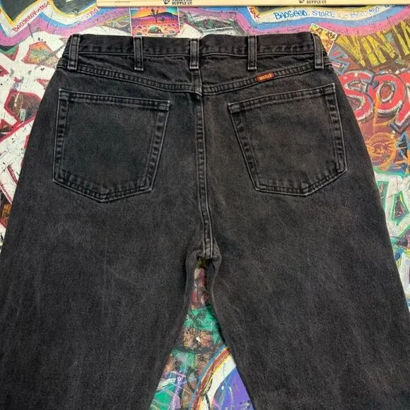 Rustler Y2K Black Denim Jeans 34x30 Straight Leg Classic Fit Made in Nicaragua