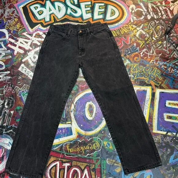 Rustler Y2K Black Denim Jeans 34x30 Straight Leg Classic Fit Made in Nicaragua