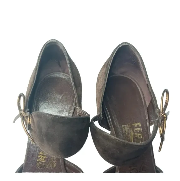 Salvatore Ferragamo Brigida Brown Suede  Stiletto Dress Pump 5.5 B