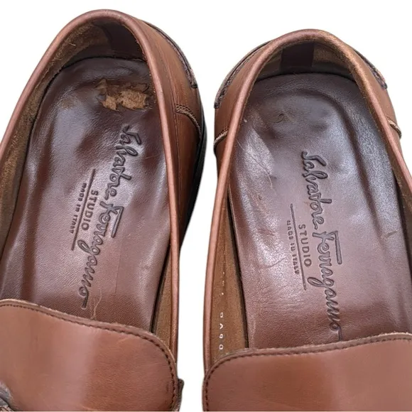 Salvatore Ferragamo mens brown Leather Dress Loafers Sz 10 1/2