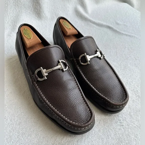 Salvatore Ferragamo Mens MAGNIFICO Gancini Bit Dress Shoes Loafers 10 D