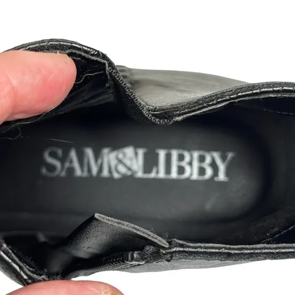 Sam &amp; Libby Black Vegan Leather Ankle Boots w/ Side Zip Size 7.5 Great Condition
