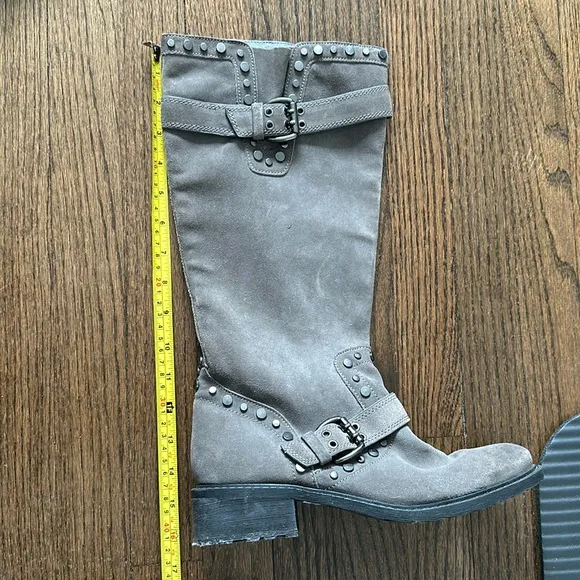 Sam Edelman Deryn Extra Rugged Distressed Discolored Studded Moto Suede Boots