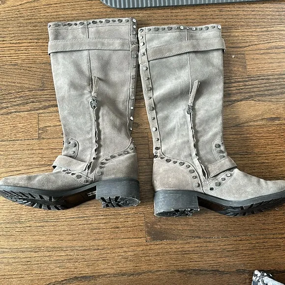 Sam Edelman Deryn Extra Rugged Distressed Discolored Studded Moto Suede Boots