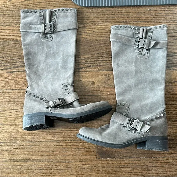 Sam Edelman Deryn Extra Rugged Distressed Discolored Studded Moto Suede Boots