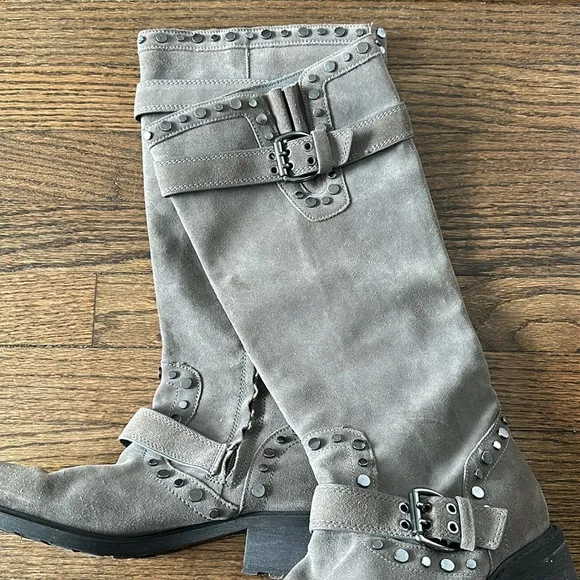 Sam Edelman Deryn Extra Rugged Distressed Discolored Studded Moto Suede Boots