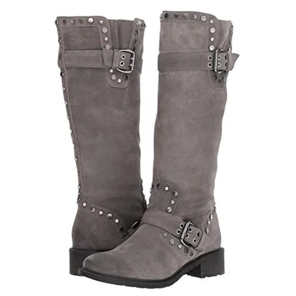 Sam Edelman Deryn Extra Rugged Distressed Discolored Studded Moto Suede Boots