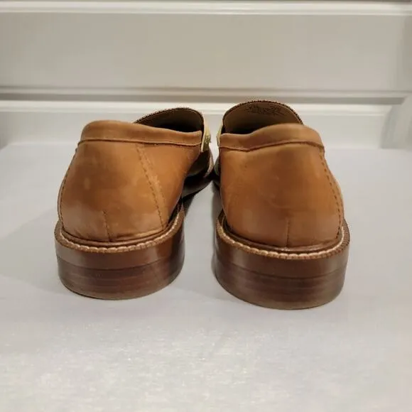 Sam Edelman Loafers Women's Leather Sz 9.5 Slip On Shoes Tan Fringe Gold