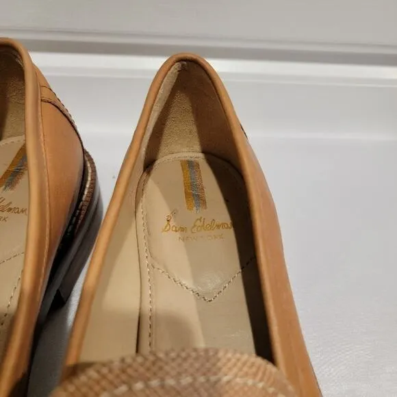 Sam Edelman Loafers Women's Leather Sz 9.5 Slip On Shoes Tan Fringe Gold