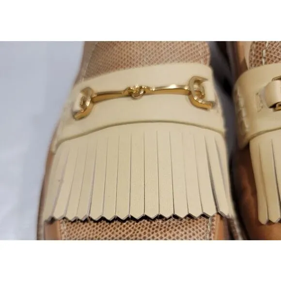 Sam Edelman Loafers Women's Leather Sz 9.5 Slip On Shoes Tan Fringe Gold