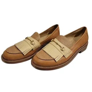 Sam Edelman Loafers Women's Leather Sz 9.5 Slip On Shoes Tan Fringe Gold