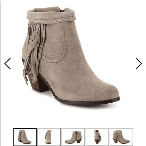 Sam Edelman Louise fringe nude women’s suede booties boots heels size 8