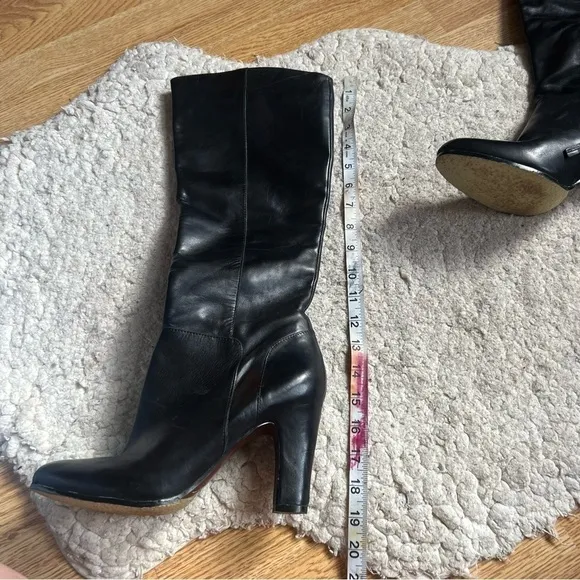 Sam Edelman Seraphina Rounded Toe Tall Black Leather High Heeled Boots Size 9.5