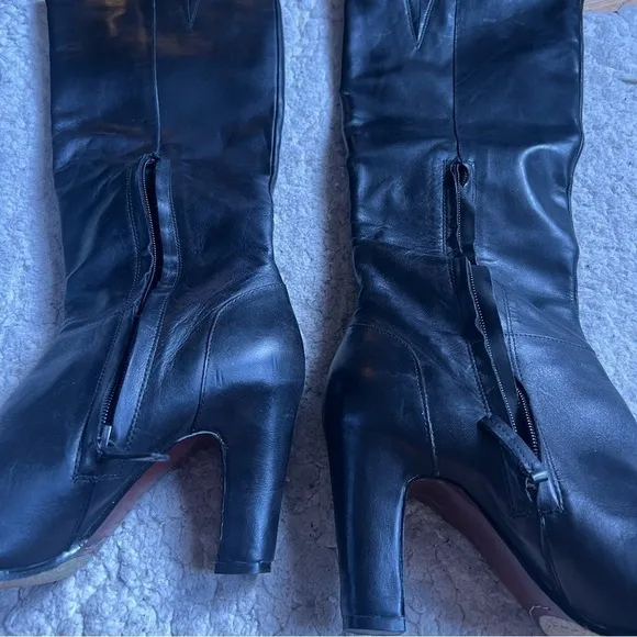 Sam Edelman Seraphina Rounded Toe Tall Black Leather High Heeled Boots Size 9.5