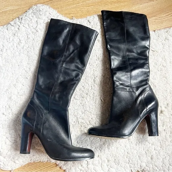 Sam Edelman Seraphina Rounded Toe Tall Black Leather High Heeled Boots Size 9.5