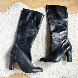 Sam Edelman Seraphina Rounded Toe Tall Black Leather High Heeled Boots Size 9.5