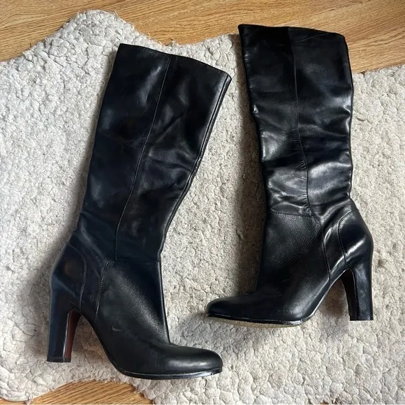 Sam Edelman Seraphina Rounded Toe Tall Black Leather High Heeled Boots Size 9.5