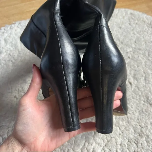 Sam Edelman Seraphina Rounded Toe Tall Black Leather High Heeled Boots Size 9.5