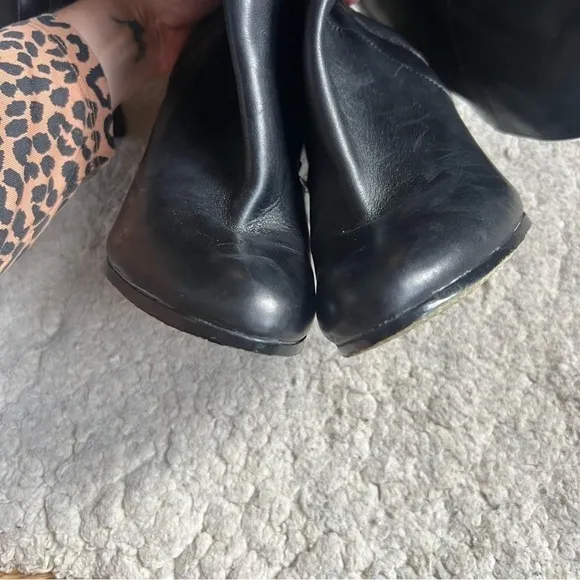 Sam Edelman Seraphina Rounded Toe Tall Black Leather High Heeled Boots Size 9.5