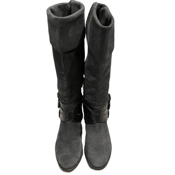 Sam Edelman Washed Black Pia Tall Nubuck Leather Riding Boots