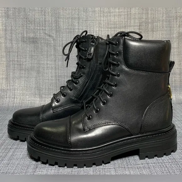 Sam Edelman Women's Aleia Lace-Up Combat Boots Black Leather Size 6M