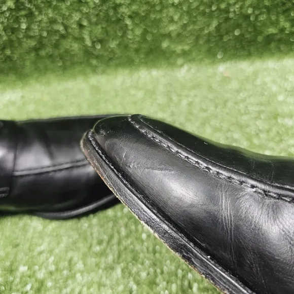 Santoni Black Leather Penny Loafers Slip On Dress Shoes Mens US 10 Made in Italy