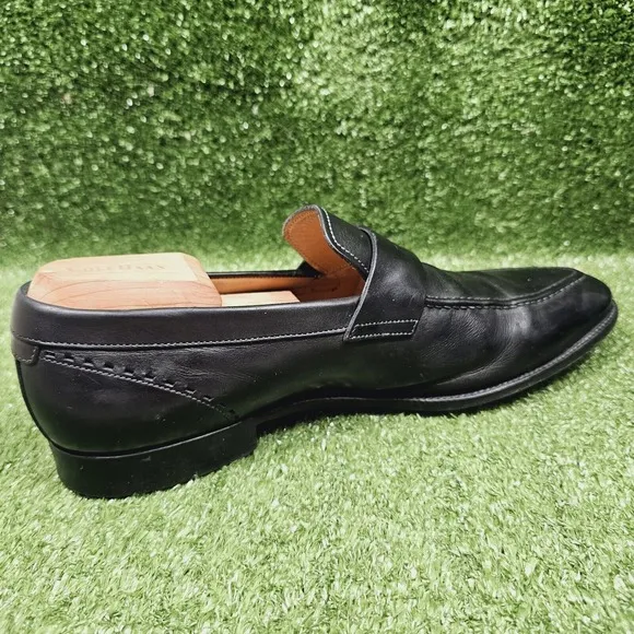 Santoni Black Leather Penny Loafers Slip On Dress Shoes Mens US 10 Made in Italy