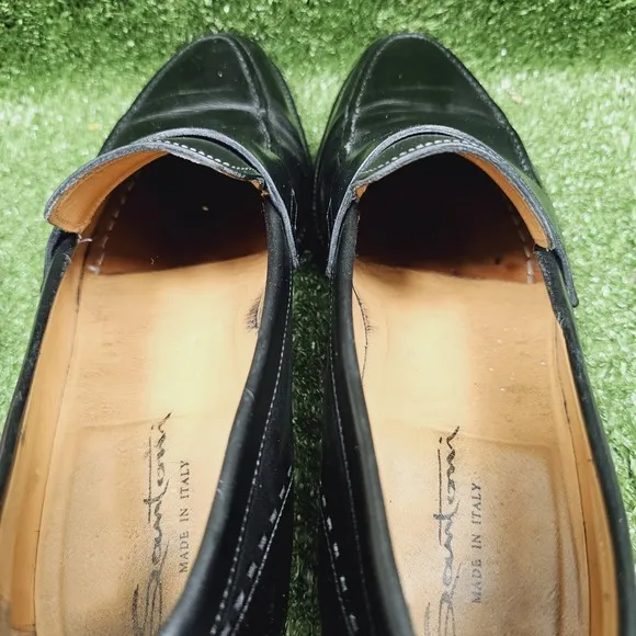 Santoni Black Leather Penny Loafers Slip On Dress Shoes Mens US 10 Made in Italy