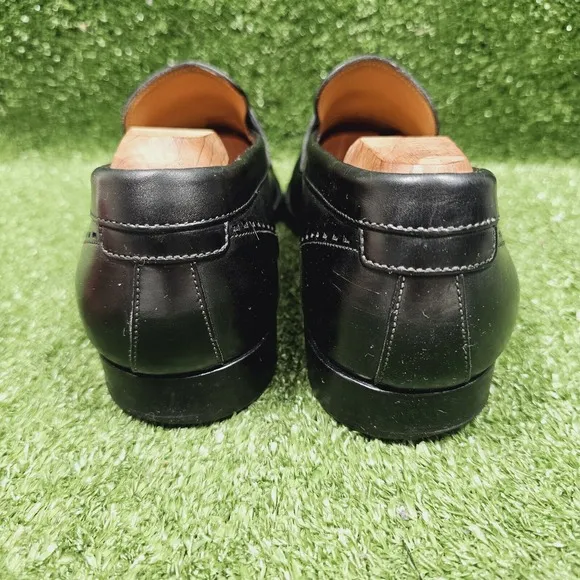 Santoni Black Leather Penny Loafers Slip On Dress Shoes Mens US 10 Made in Italy
