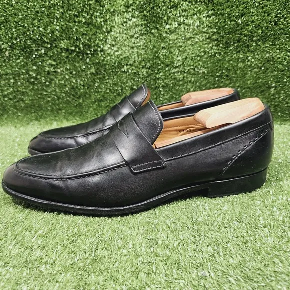 Santoni Black Leather Penny Loafers Slip On Dress Shoes Mens US 10 Made in Italy