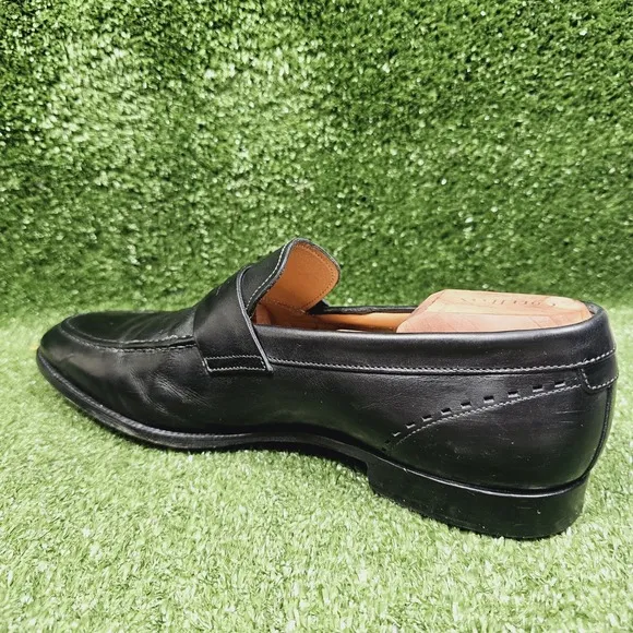 Santoni Black Leather Penny Loafers Slip On Dress Shoes Mens US 10 Made in Italy