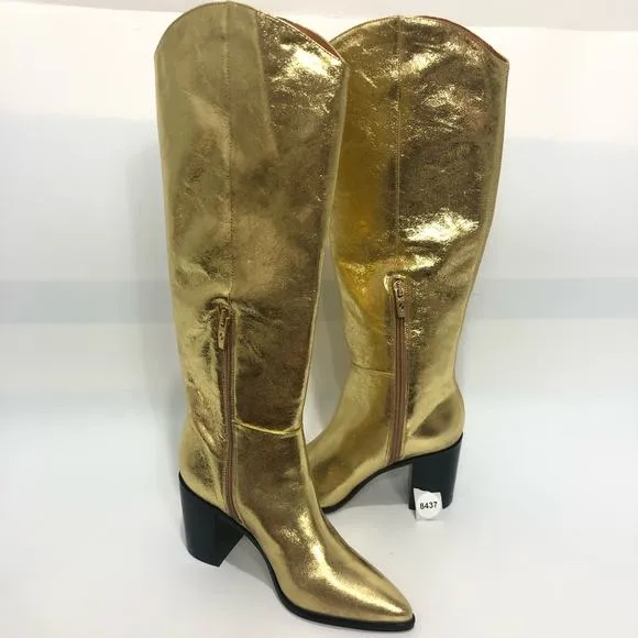Sarto By Franco Sarto Ticada Knee High Boot Gold Metallic Shoes Size US 6.5